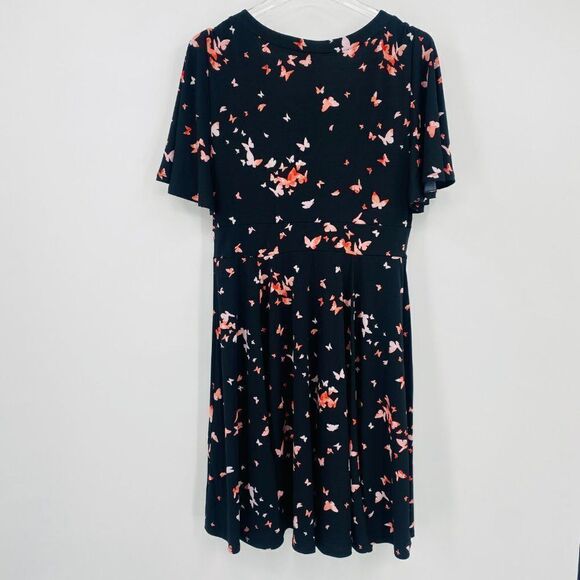 NWT Torrid Size 0X Black & Pink V Neck Flutter Sleeve Butterfly Midi Dress - Picture 9 of 9